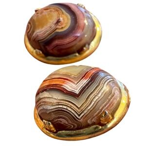 Vtg Laguna Lace Agate Earrings 12K GF Screw Back JJJ Signed Cabochon Gold Filled